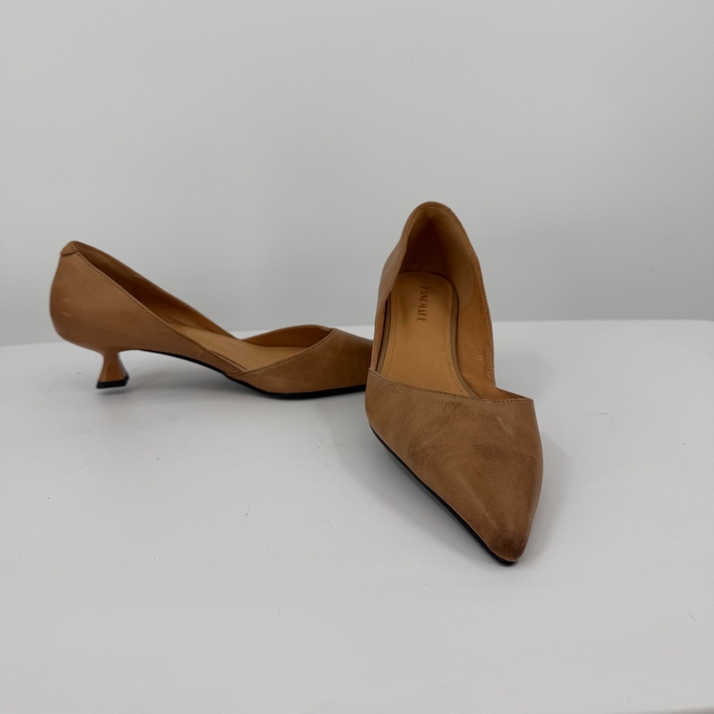 Handmade Tan Leather Pointed Toe D'Orsay Kitten Heel Pumps FP2858-0005 Sz 40 US9